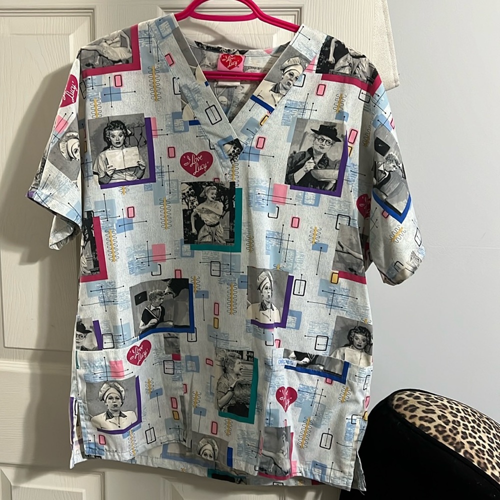 Cherokee “I LOVE LUCY” scrub top (small but fits bigger)